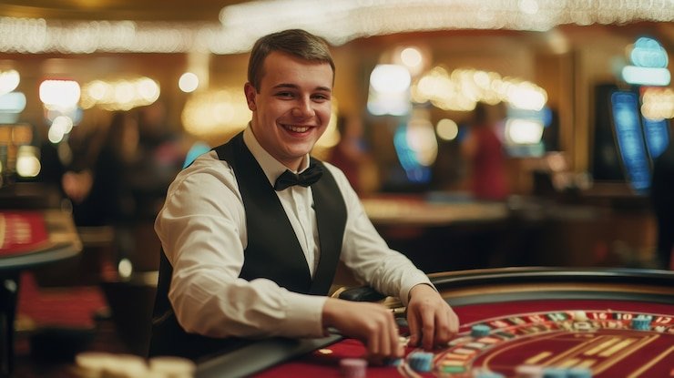 Antarmuka aplikasi Koprok pohon emas33 menampilkan menu beranda dengan meja blackjack dan roulette